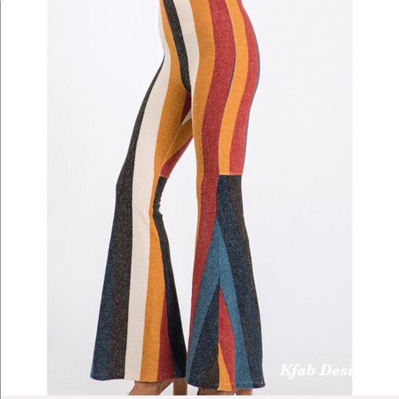 ❤️LAST 2! Multi Stripe High Waist Brushed Flares - Picture 2 of 10